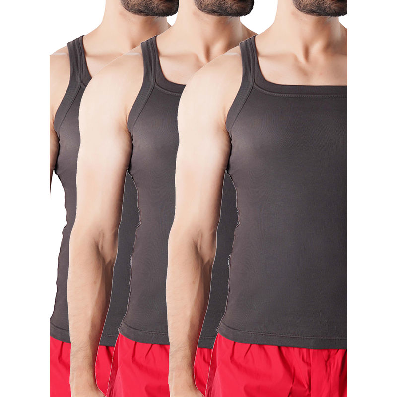 CRUSOE Mens Charcoal Super Soft Combed Cotton Vest (Pack of 3) (S)
