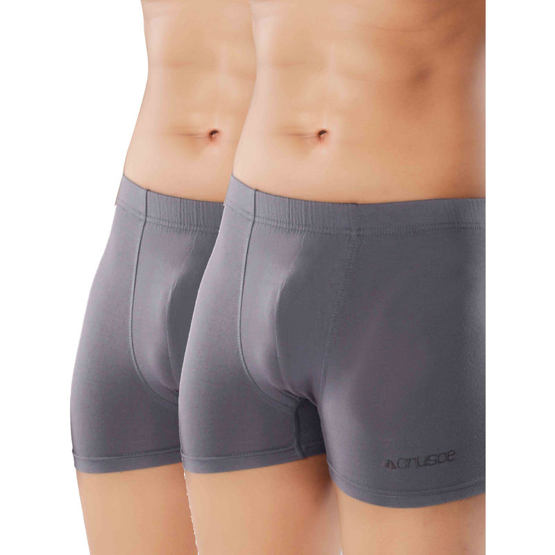 CRUSOE Mens Grey Super Soft Antimicrobial Combed Cotton Trunks (Pack of 2) (S)