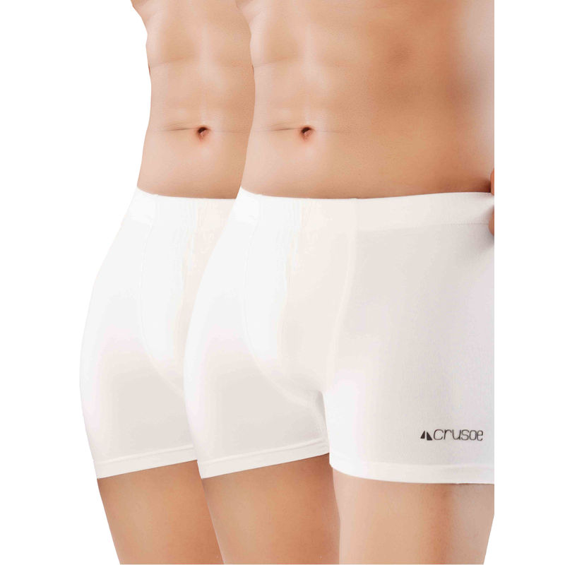 CRUSOE Mens White Super Soft Antimicrobial Combed Cotton Trunks (Pack of 2) (S)