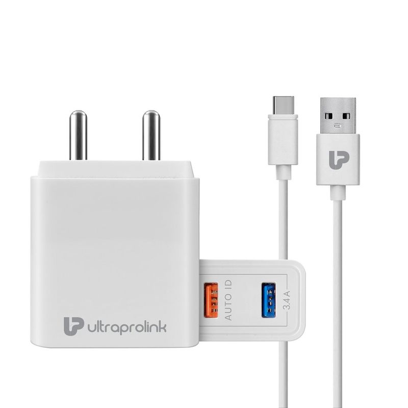 UltraProLink Um1033c Boost17 Dual Usb 3.4a Wall Charger/travel Charger With 1m Type C Cable 17w