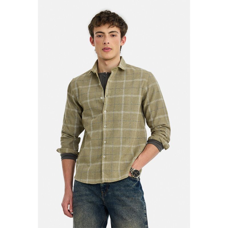 Snitch Men Khaki Checks Full Sleeves Regular Casual Shirt (XS)