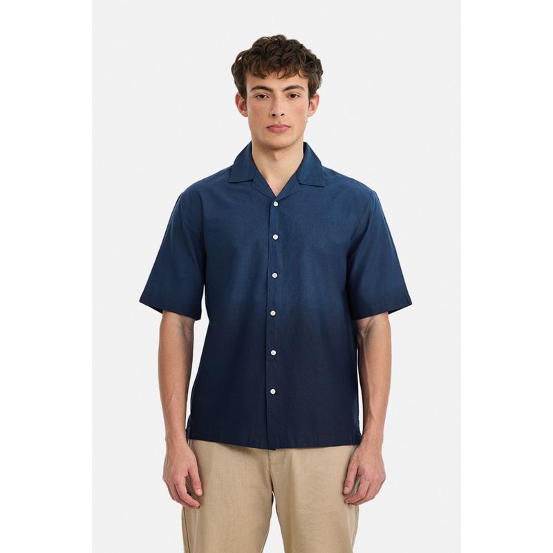 Snitch Men Navy Blue Ombre Half Sleeves Boxy Fit Casual Shirt (M)