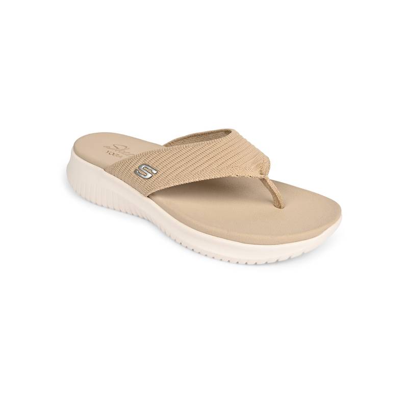 SKECHERS Brown Textile Casual Women Flip Flops (US 7)