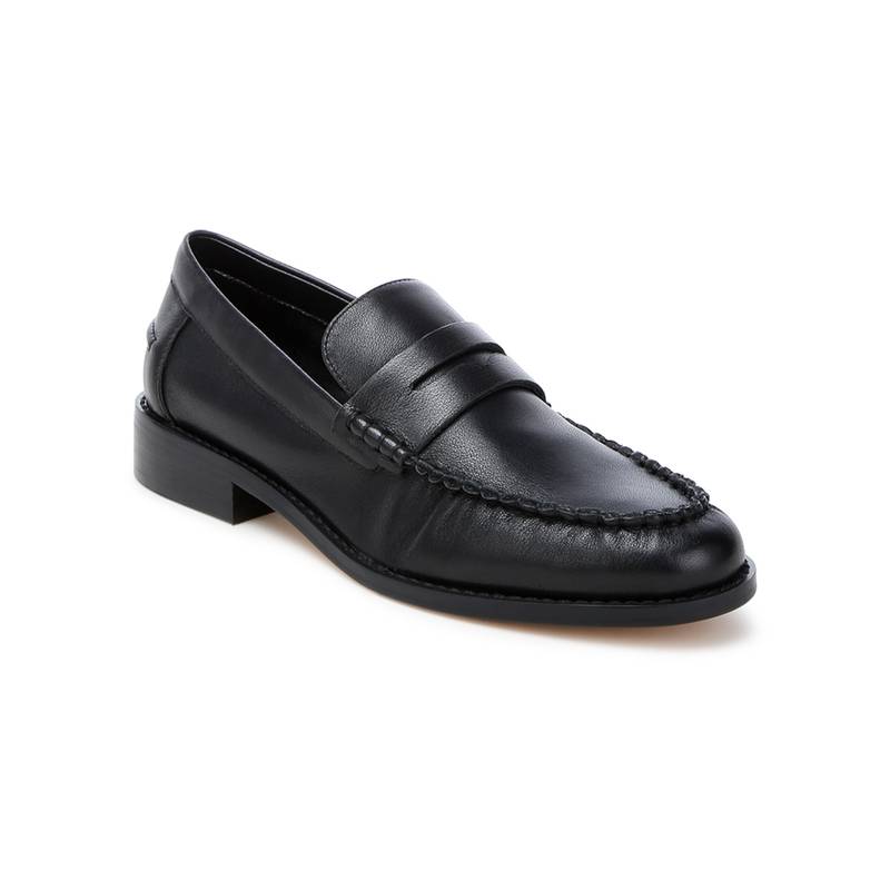 Rag & Co Black Leather Casual Women Loafers (EURO 36)
