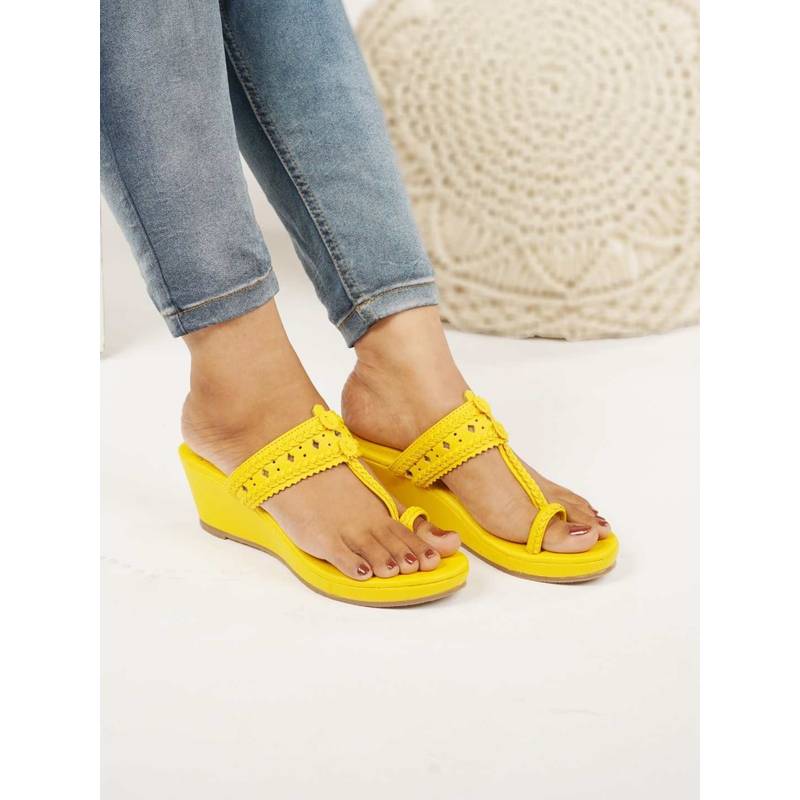 The Madras Trunk Yellow Synthetic Casual Women Heels (EURO 36)