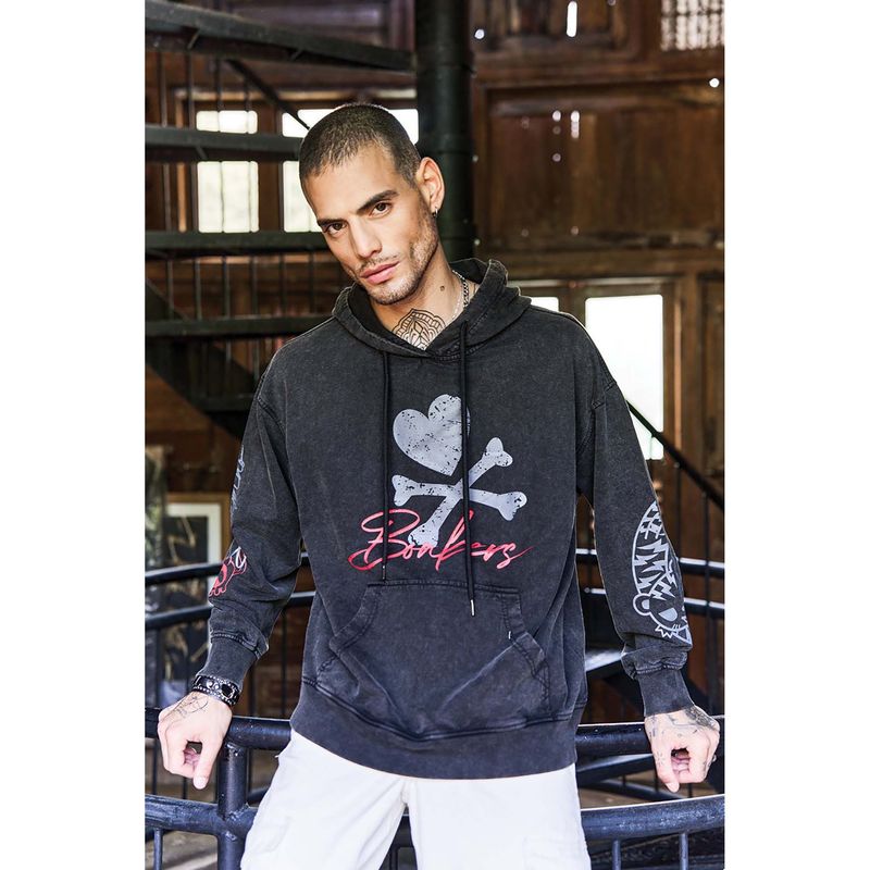 Bonkers Corner Black X Tkdk Printed Faded Hoodie (S)