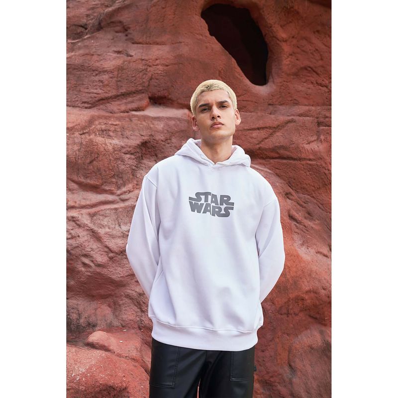 Bonkers Corner White Star Wars Graphic Printed Hoodie (XS)