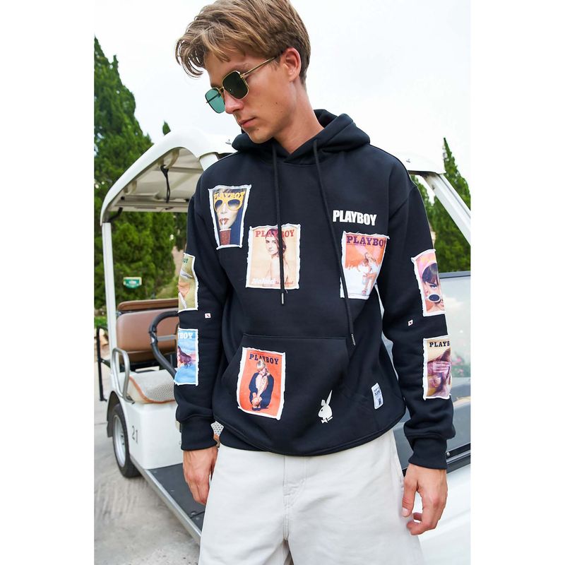 Bonkers Corner Black Icons Only Playboy Printed Hoodie (M)