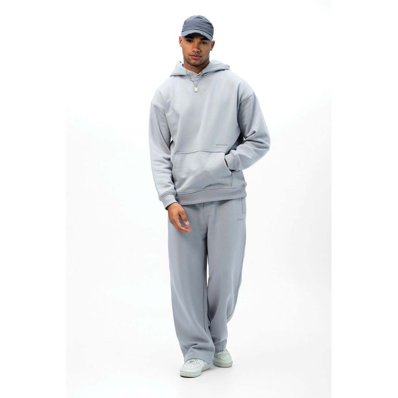 Bonkers Corner Grey Solid Hug Oversized Hoodie (L)