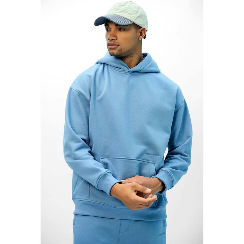 Bonkers Corner Blue Solid Hug Oversized Hoodie (S)
