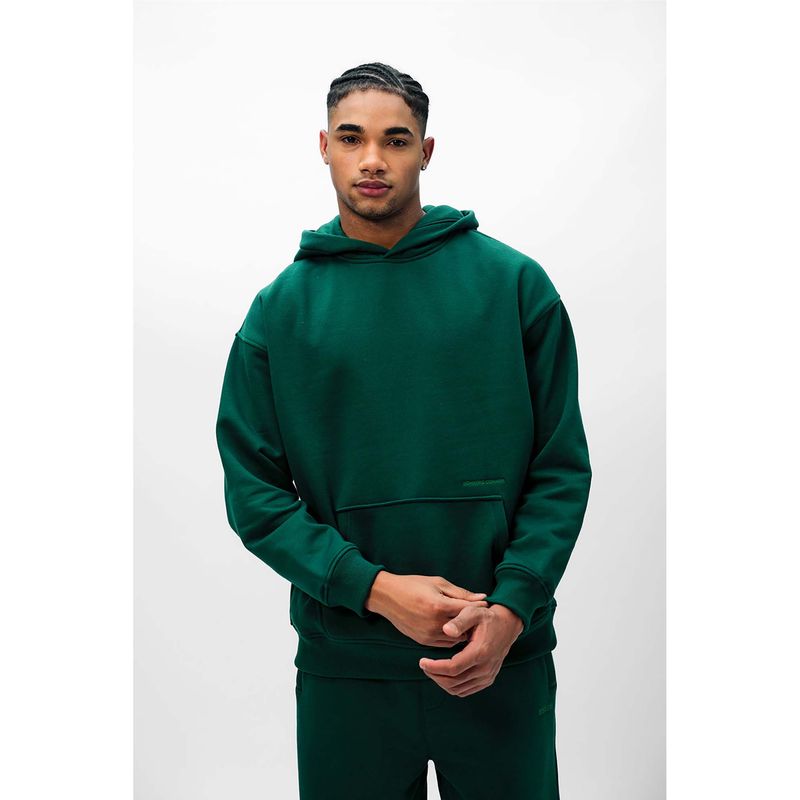 Bonkers Corner Bottle Green Solid Hug Oversized Hoodie (M)