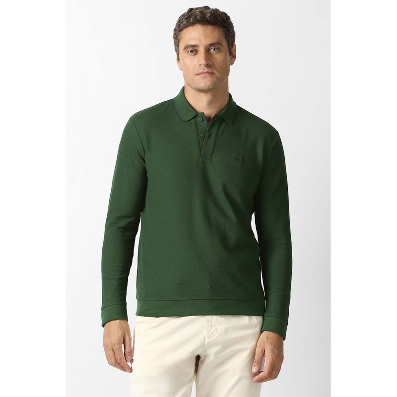 Van Heusen Men Green Solid Collar Neck Polo T-Shirt (M)