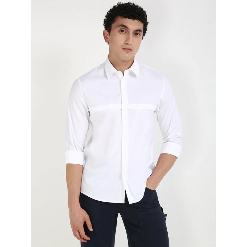 Calvin Klein White Solid Regular Fit Oxford Woven Shirt (M)