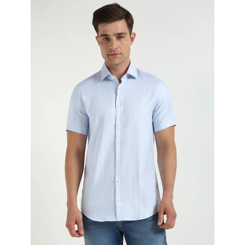 Calvin Klein Blue Striped Regular Fit Dobby Woven Shirt (40)