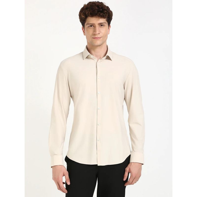 Calvin Klein Beige Solid Slim Fit Knit Shirt (42)