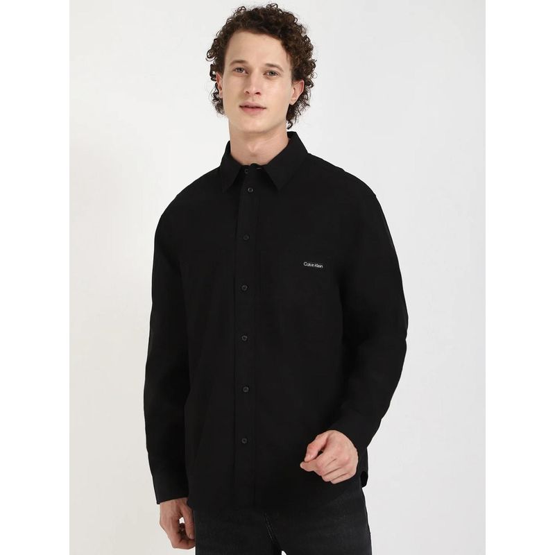 Calvin Klein Black Solid Relaxed Fit Cotton Shirt (M)