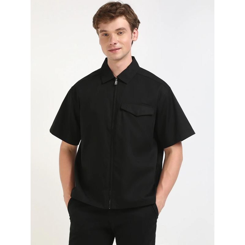 Calvin Klein Black Solid Relaxed Fit Poplin Woven Shirt (S)