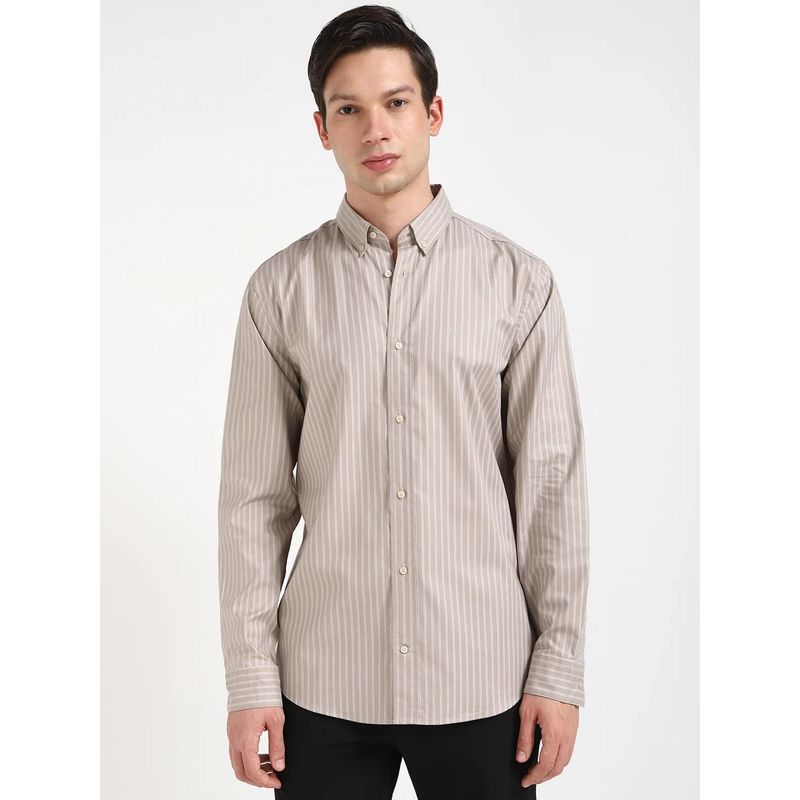 Calvin Klein Brown Striped Regular Fit Oxford Woven Shirt (M)