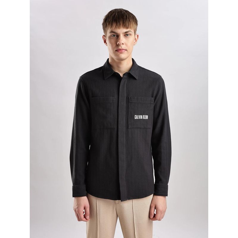 Calvin Klein Black Striped Regular Fit Dobby Woven Shirt (S)