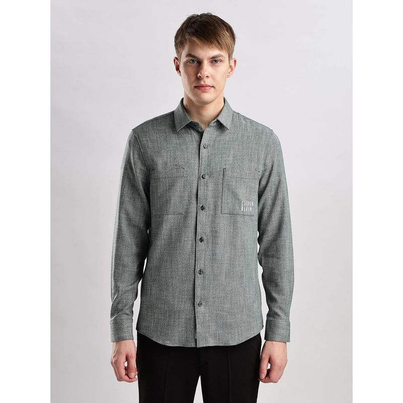 Calvin Klein Grey Textured Slim Fit Dobby Woven Shirt (S)
