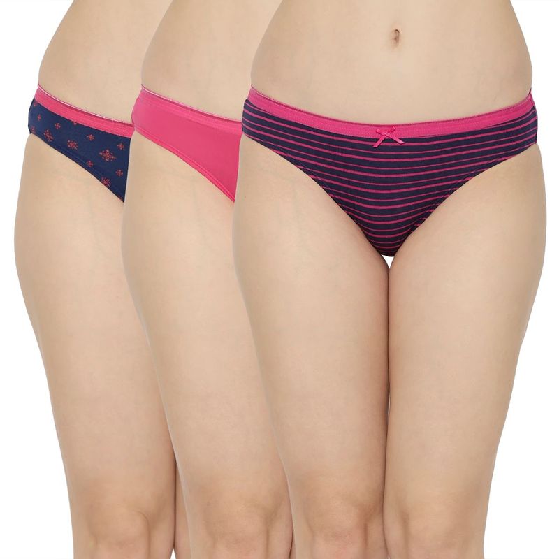 SOIE Mid Rise Medium Coverage Solid and Printed Cotton Stretch Brief Panty (Pack of 3)-Multi-Color (XL)