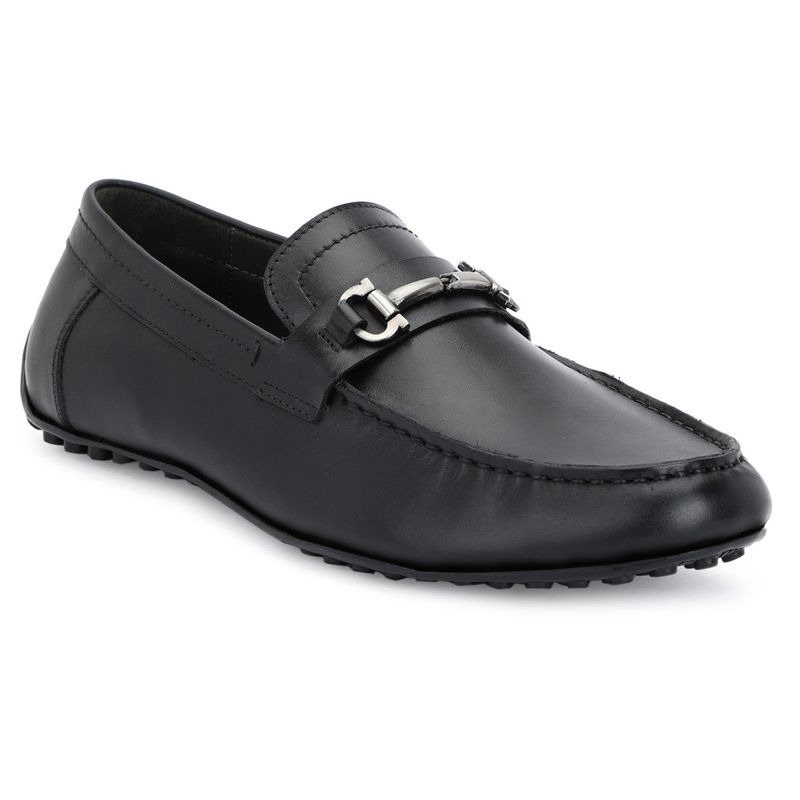 FACCE FELICI Men Black Argentinian Crust Leather Slip-On Casual Wear Moccasins (UK 8)