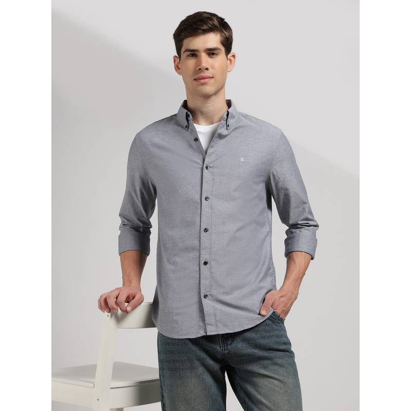 Calvin Klein Solid Regular Fit Cotton Blue Shirt (S)