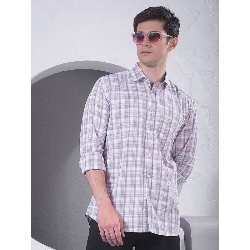 CRIMSOUNE CLUB Men Purple Checked Cotton Shirt (S)