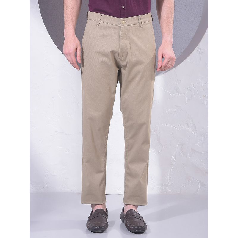 CRIMSOUNE CLUB Men Beige Cotton Printed Slim Pant (30)