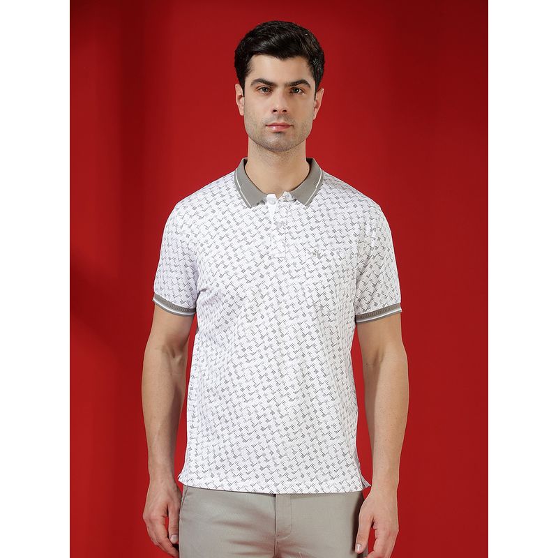 CRIMSOUNE CLUB Men Grey Geometric Print Polo T-Shirt (S)