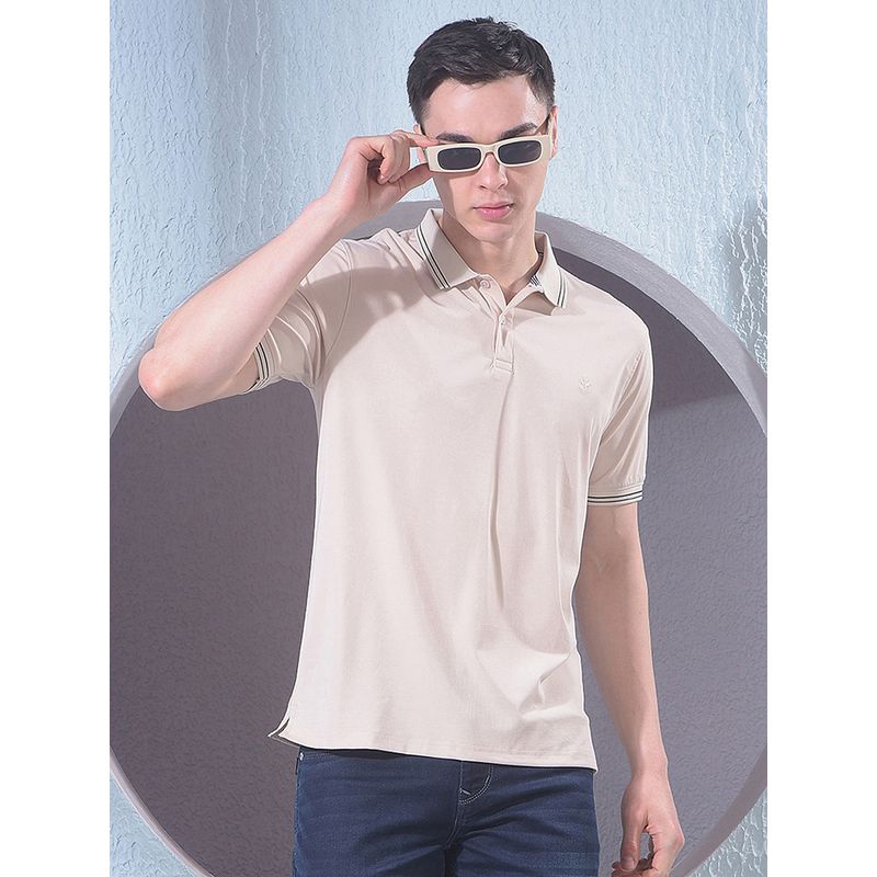 CRIMSOUNE CLUB Men Beige Polo T-Shirt (S)