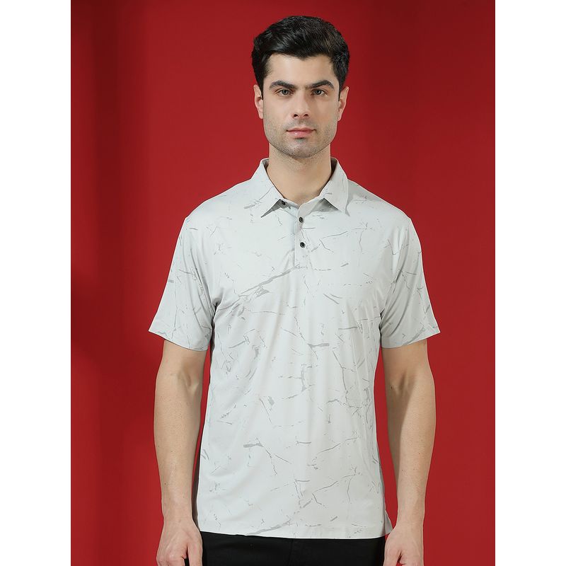 CRIMSOUNE CLUB Men Grey Marble Print Polo T-Shirt (S)