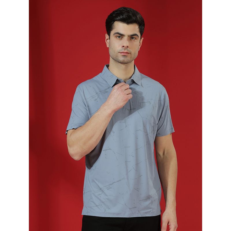 CRIMSOUNE CLUB Men Blue Marble Print Polo T-Shirt (S)