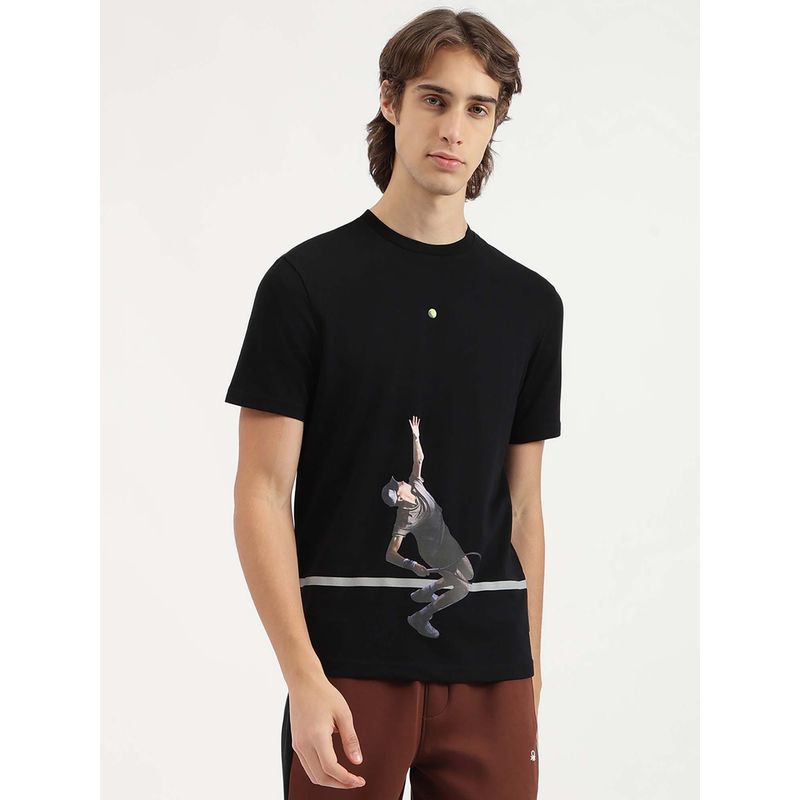 United Colors of Benetton Relaxed Fit Crew Neck Tennis Photo Pique T-Shirt (M)