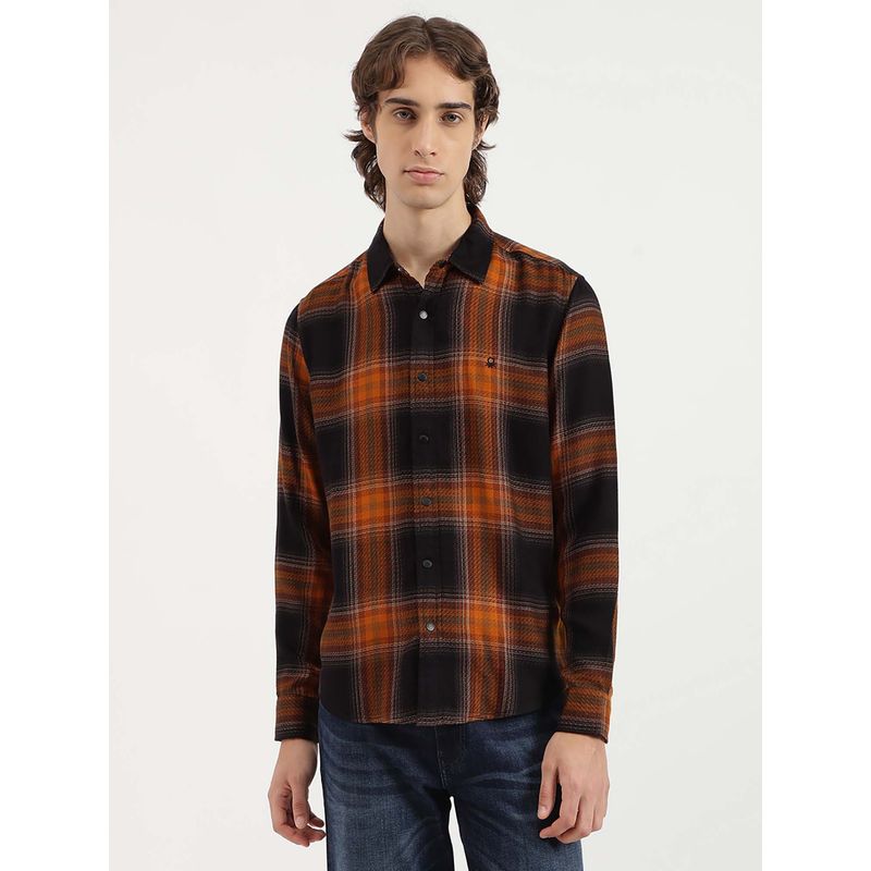 United Colors of Benetton Regular Fit Spread Collar Shadow Check Tencel Casual Shirt (M)