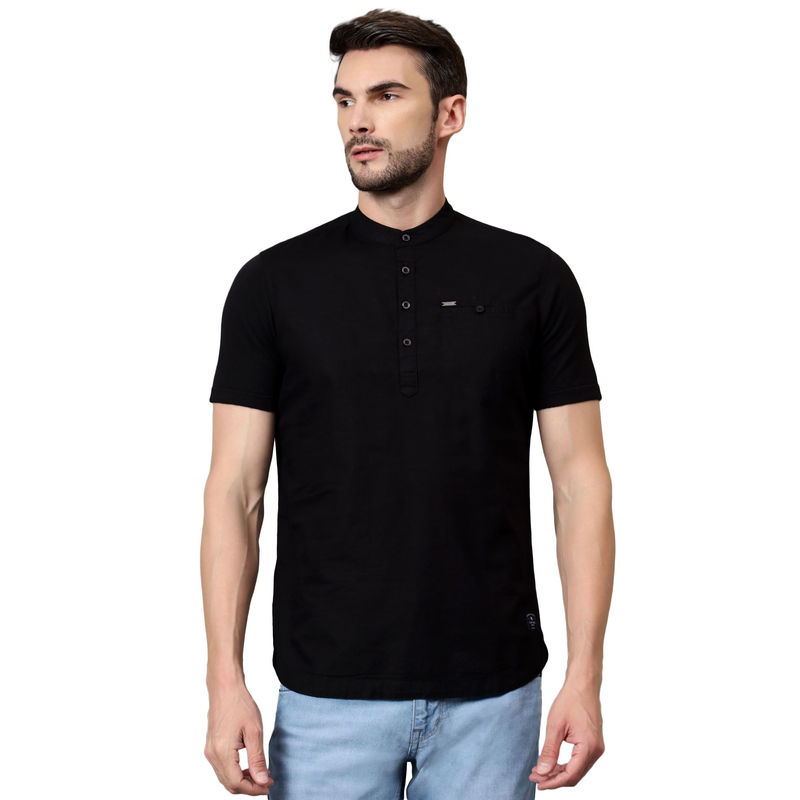 Cantabil Men Black Solid Mandarin Collar Half Sleeves Kurta (M)