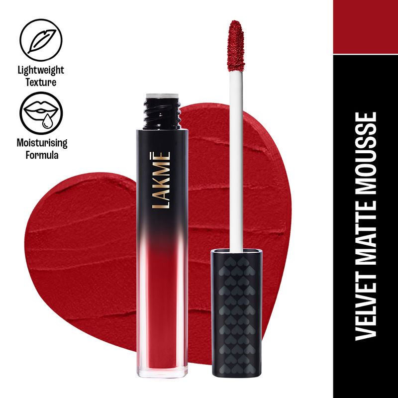 Lakme Xtraordin-Airy Velvet Lightweight Matte Lip Mousse With Cocoa Butter - 101 Scarlet Siren