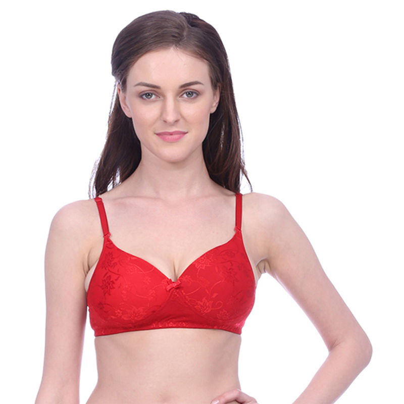 Bralux Padded Cherry Bra With Detachable Strap And Trasperent Belt Free, Color Red (36B)
