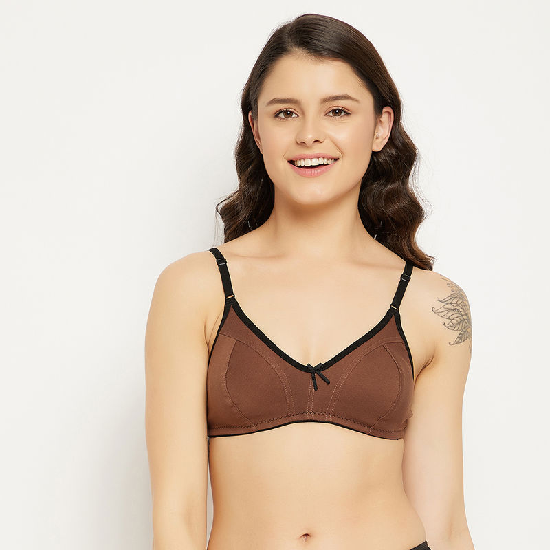 Buy Clovia Cotton Spandex Solid Non-Padded Full Cup Wire Free Balconette  Bra - Light Brown online