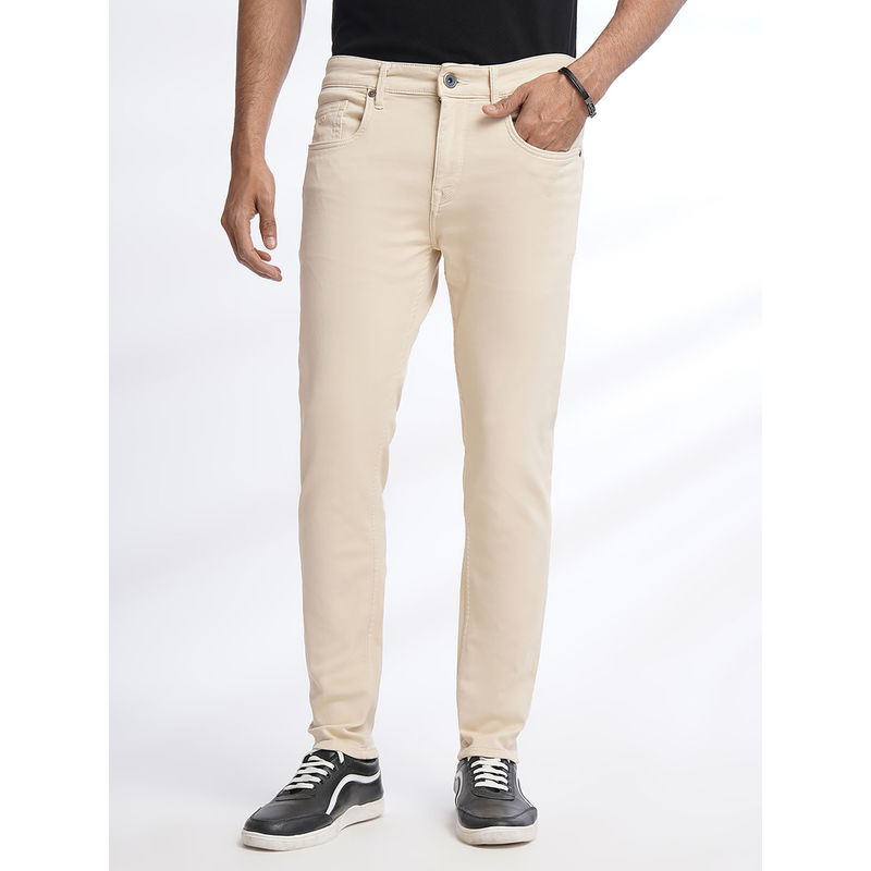 JadeBlue Mens Cream Cotton Stretch Slim Fit Washed Jeans (40)