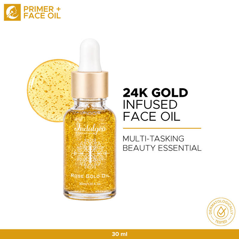 Indulgeo Essentials 24k Rose Gold Face Primer Oil Lightweight Hydration & Radiant Finish
