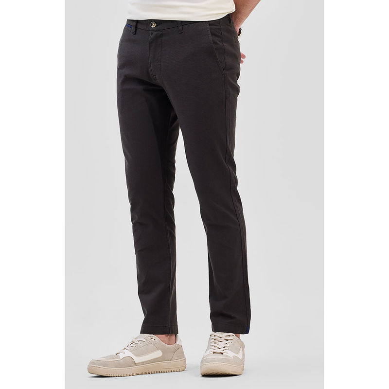 Snitch Black Mid Rise Slim Fit Linen Blend Trouser (32)