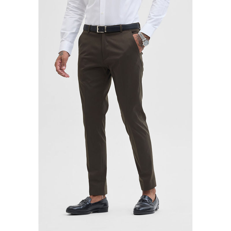 Snitch Dark Brown Slim Fit Trouser (36)