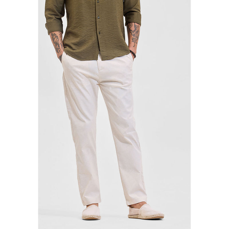 Snitch Beige Mid Rise Slim Fit Trouser (36)