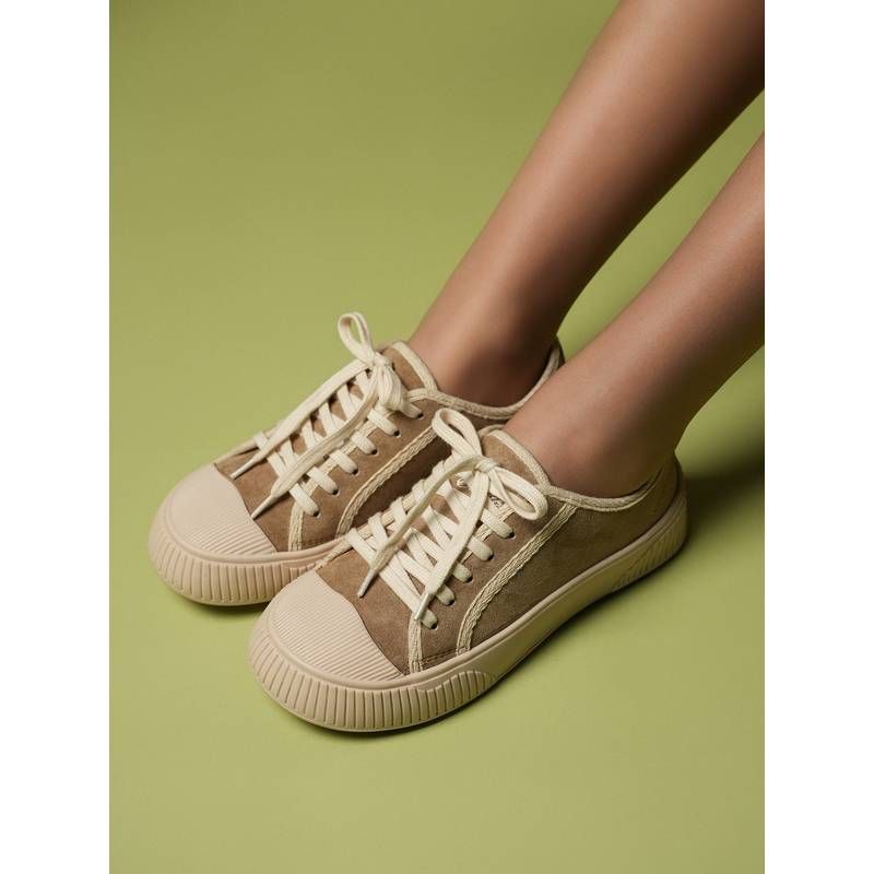 Theater Women Wicked Brothers Beige Suede Lace-Up Sneakers (EURO 35)