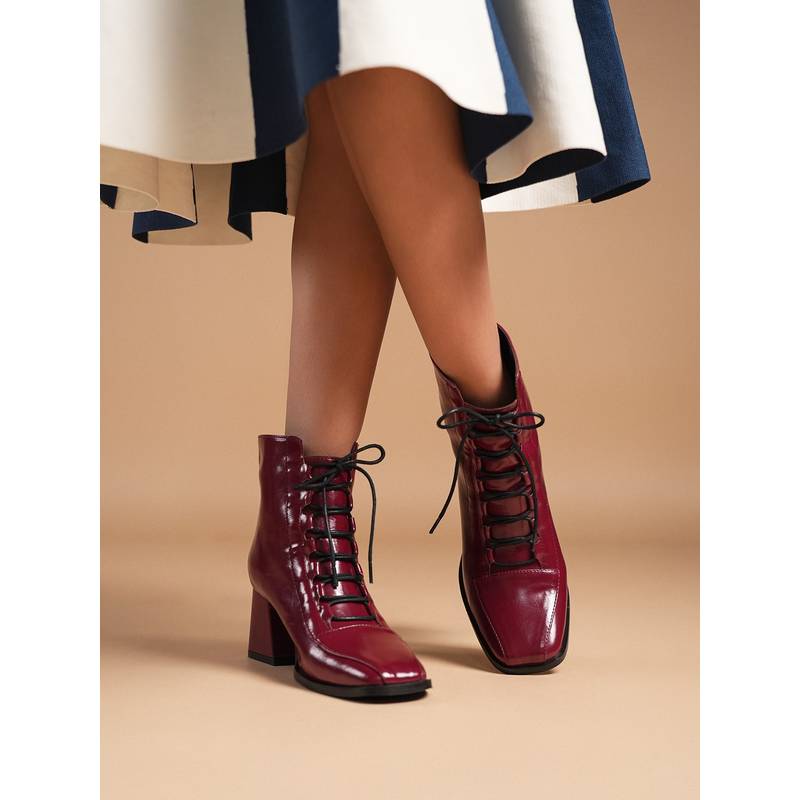 Theater Women Zeppelins Maroon Lace-Up Causal Boots (EURO 35)
