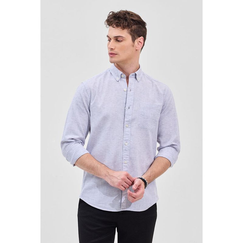 Snitch Blue Self-Design Slim Fit Linen Shirt (XL)