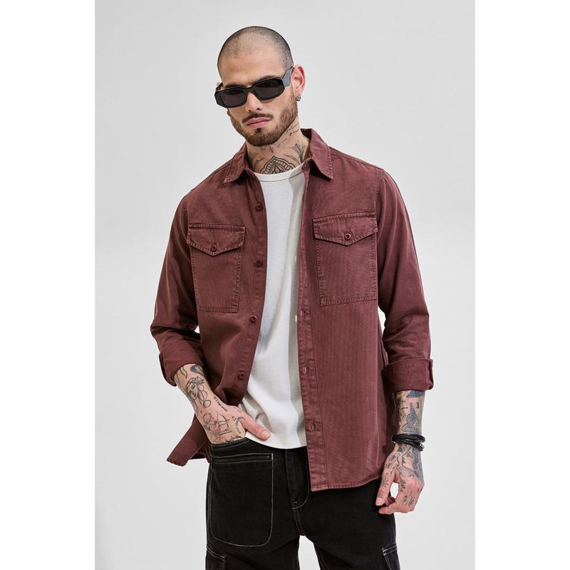 Snitch Brown Double Pocket Relaxed Fit Denim Shirt (L)