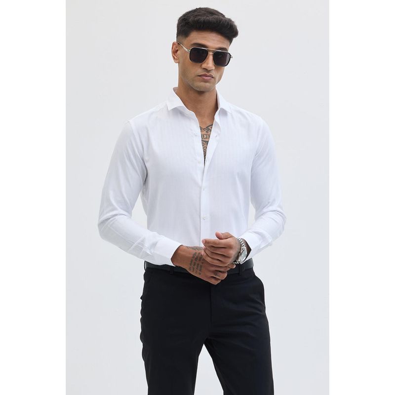 Snitch White Woven Giza Cotton Shirt (2XL)