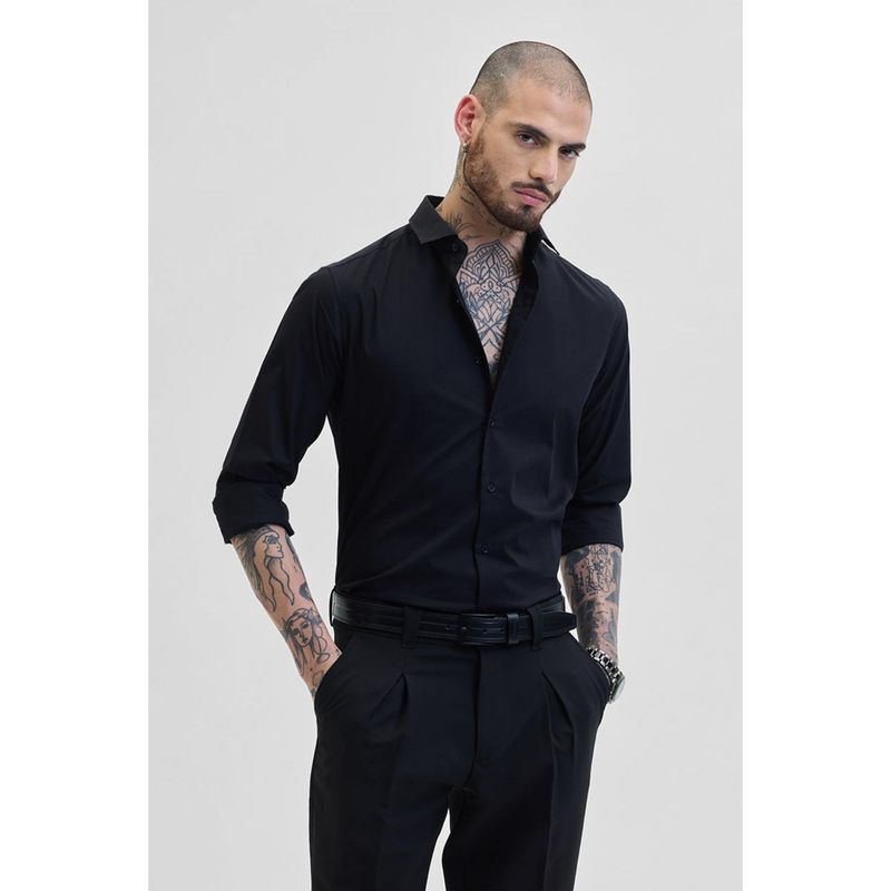 Snitch Black Slim Fit Formal Shirt (2XL)